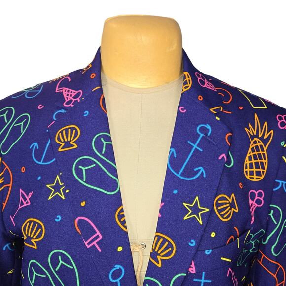 OppoSuits Mens US42 Beach Party Neon Print Blazer Jacket EU52 Summer Novelty AOP - Picture 3 of 16